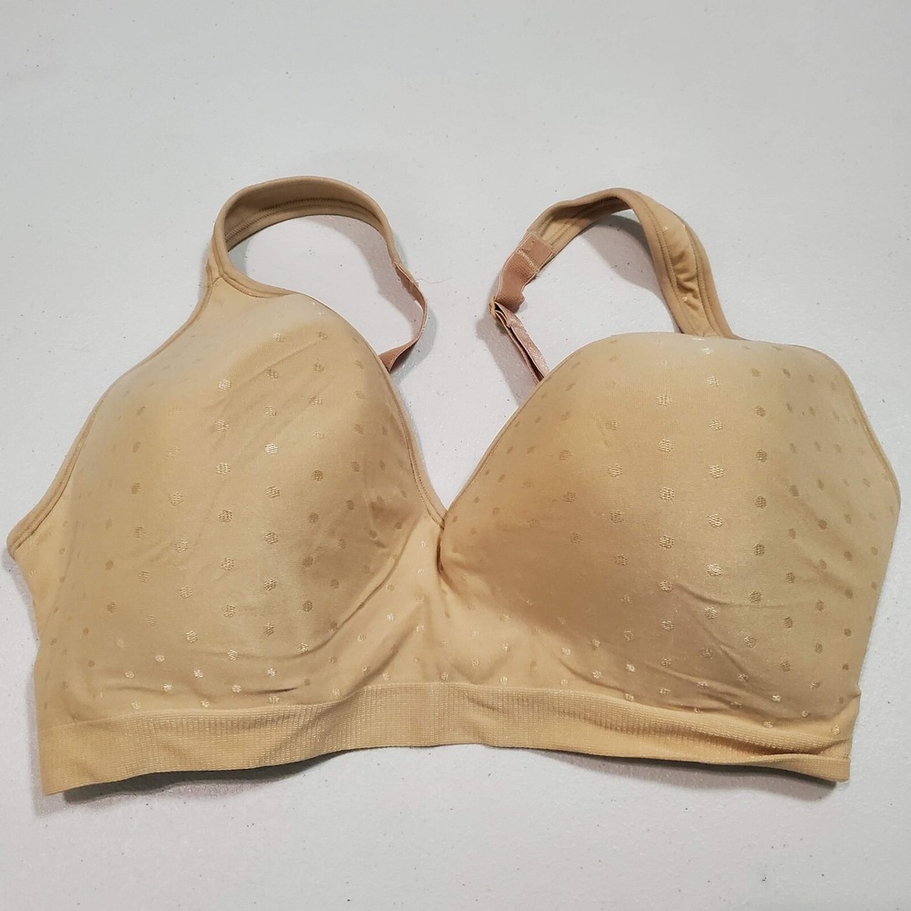 Bali Women‎ Bra 38DD Beige Wireless Lightly Lined Smooth Polka Dot Bralette